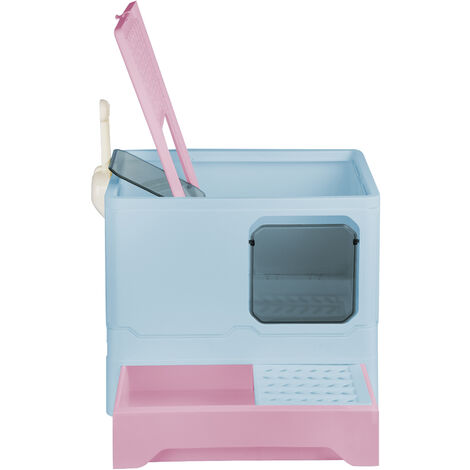 Haloyo Bac à Litière pour Chat, Grande Toilette Fermée Pliable pour Chat avec Couvercle, avec Pelle Plateau Amovible,bleu