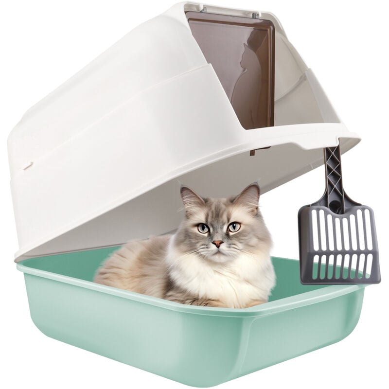 Bac à litière pour chat, toilettes pour chat, avec pelle à litière, Résistant aux Odeurs, Toilette en Plastique Facile à Nettoyer pour Chats, Bleu