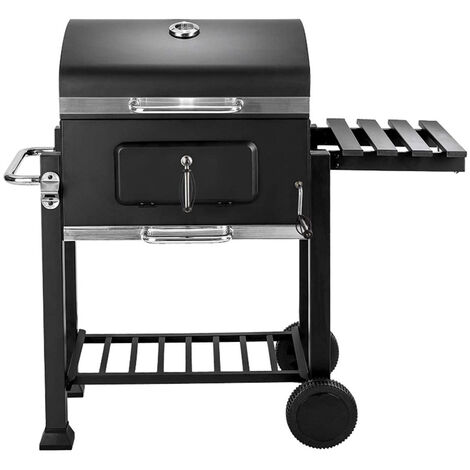 Haloyo – Barbecue charbon de bois 2 roues – 2 grilles en acier – Bac à charbon ajustable – Poignée de sécurité anti-brûlure – Thermomètre intégré