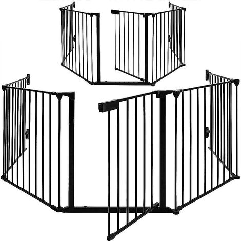 Haloyo® Barrière de sécurité enfant et animaux multi-fonction,5 panneaux,Pre assemble,barrière d'escalier,310 x 2.5 x 75cm,noir