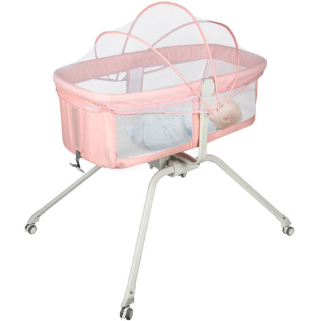 Haloyo® Beistellbett Baby mit Vordach, Tragbares Kinderbett, Babybett, Babywiege, mit Rollen, 94x70x80cm, Rosa