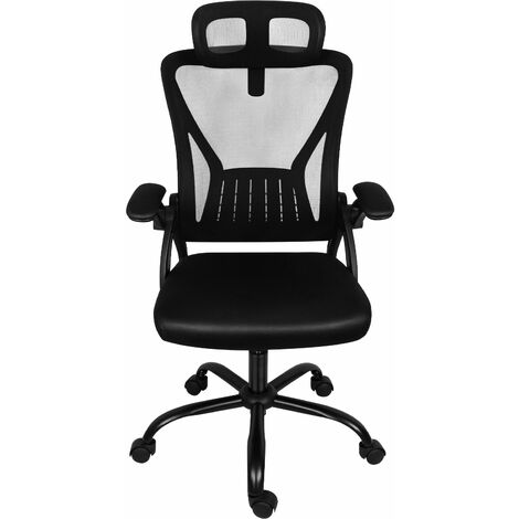 Haloyo Bürostuhl mit verstellbarer Lordosenstütze, Netz-Bürostuhl, Kopfstütze und Armlehnen, höhenverstellbar, Schwarz, 49 x 48 x 106 cm