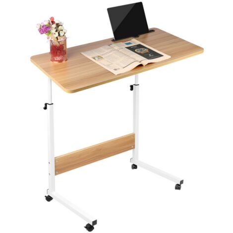 Haloyo® Bureau d'ordinateur avec roulettes,Bureau Mobile avec Étagères, table d'étude pour chambre à coucher, table de lit, 80x40x69-90cm, Couleur du bois