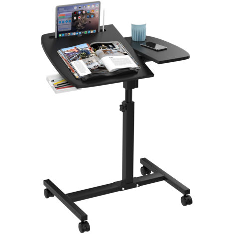 Haloyo® Bureau d'ordinateur avec roulettes,Bureau Mobile, table d'étude pour chambre à coucher, table de lit, 60x40x59-89cm, noir