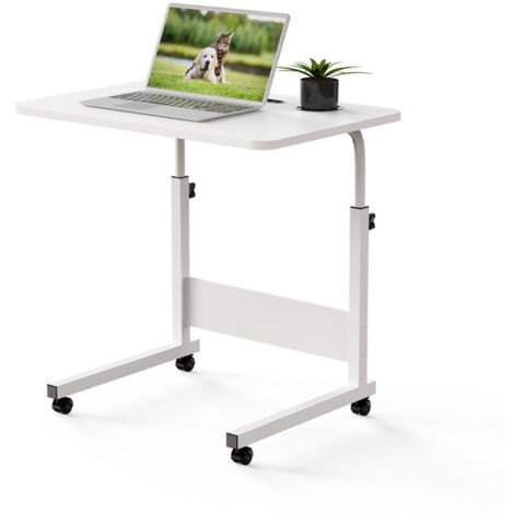 Haloyo® Bureau d'ordinateur avec roulettes,Bureau Mobile, table d'étude pour chambre à coucher, table de lit, 60x40x62-85cm, blanc