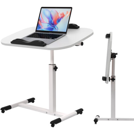 Haloyo® Bureau d'ordinateur mobile pliable avec roulettes, bureau à domicile pour table d'appoint de salon, 60x40x61-95cm, blanc