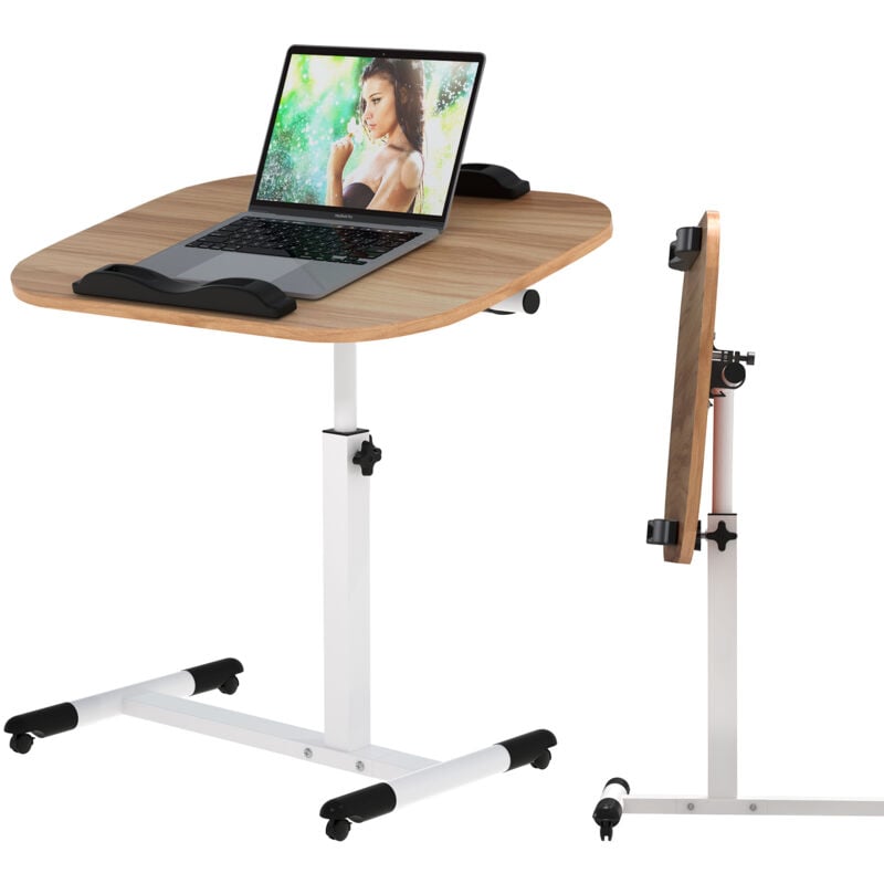 Haloyo - Bureau d'ordinateur mobile pliable avec roulettes, bureau à domicile pour table d'appoint de salon, 60x40x61-95cm, jaune