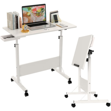 Haloyo® Bureau d'Ordinateur Mobile Réglable en Hauteur avec Roulettes, Bureau table, Table à Plateau Large pour Télétravail, 80x40x64-89cm, blanc