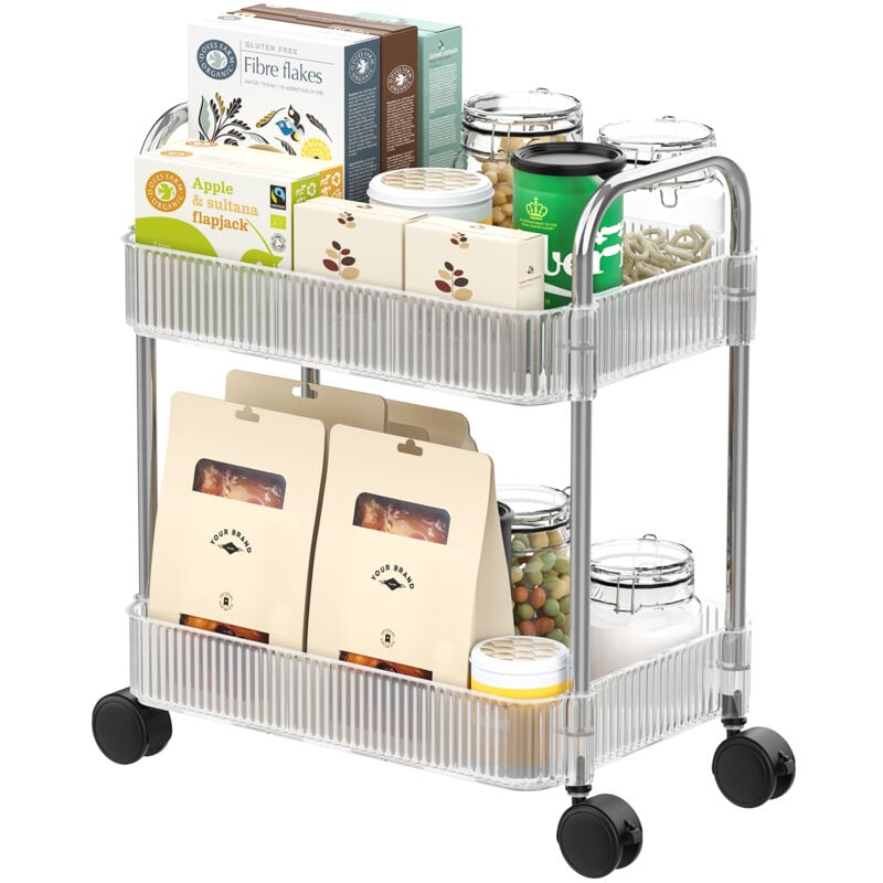Haloyo - Chariot de rangement transparent à 2 étages en acrylique, Desserte de Cuisine, Chariot polyvalent, Design moderne et pratique pour organiser