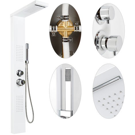 Haloyo® Duschsäule 4 in 1 Duschsystem,Regendusche von Edelstahl,Duscharmatur,304 Dusche Badarmatur,15 x 47 x 130cm,Weiß