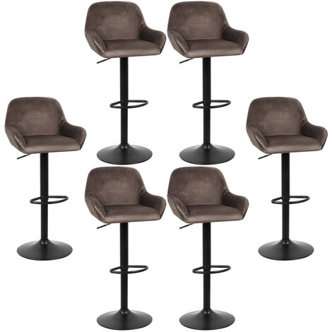Haloyo Ensemble 6 Tabouret de bar, Chaise haute, rotatif sur 360°,Hauteur réglable,avec Dossier et Repose-pieds,velours,brun