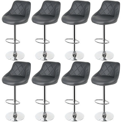 Haloyo Ensemble 8 Tabouret de bar avec structure en métal, Chaise haute, surface en similicuir, repose-pieds, hauteur réglable, montage facile, vintage gris clair