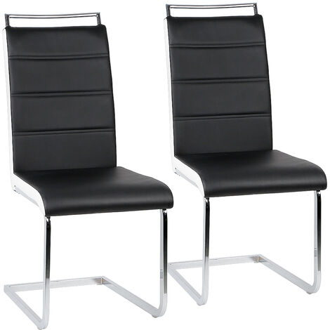Haloyo Ensemble de 2 chaises de salle à manger en PU, chaise de cuisine,Pieds Chrome,principal noir et blanc