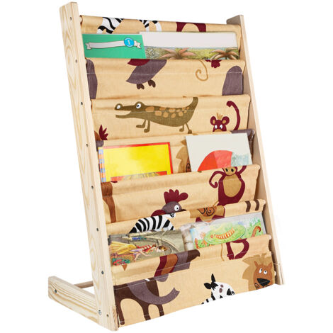 Haloyo® Étagère à 6 Niveaux pour Livres, Bibliothèque pour Enfants avec poche, pour Chambre d’Enfant, 80x60x30cm, Couleur bois