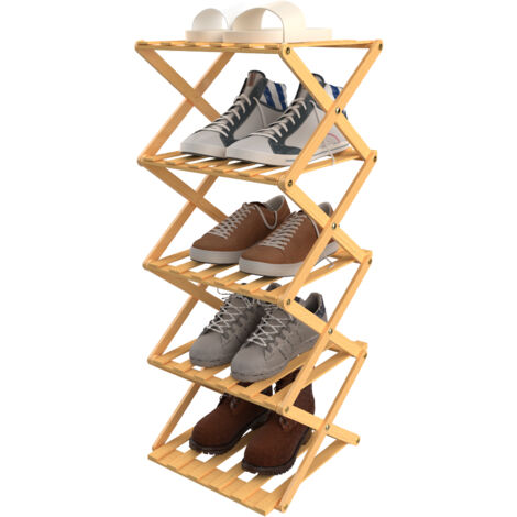 Haloyo® Étagère à Chaussures en Bambou à 5 Niveaux, Étagère à chaussures pliable en bambou, pour couloir, placard, Couleur du bois