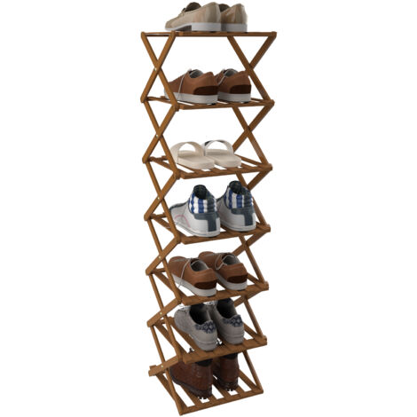 Haloyo® Étagère à Chaussures en Bambou à 7 Niveaux, Étagère à chaussures pliable en bambou, pour couloir, placard, brun