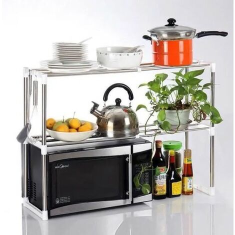 Haloyo – Étagère de rangement pour four à micro-ondes – Support en acier inoxydable 2 couches – Antidérapant et réglable – Gain de place pour cuisine - 632447-87cm