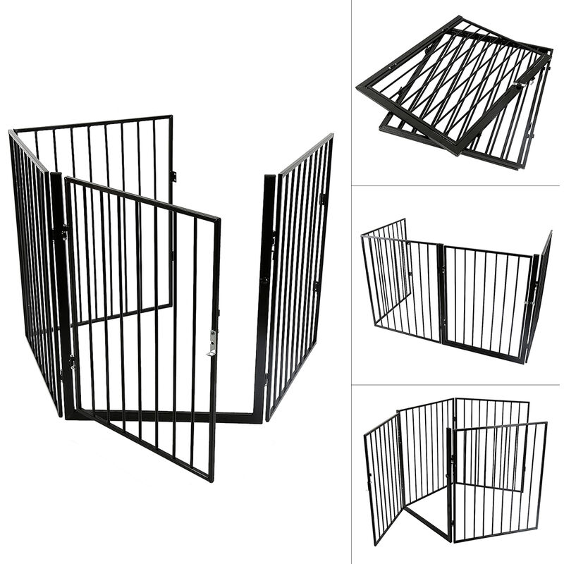Haloyo - Grille de protection pliante à 4 panneaux avec porte,310 x 2.5 x 75cm,noir