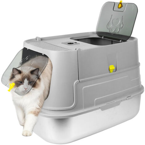 Haloyo® Katzentoilette Edelstahl mit Schaufel, Katzenklo mit Deckel & Edelstahl-Schublade, 48.5x36x39.5cm, grau
