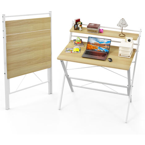 Haloyo® Klappbarer Computertisch, Computerschreibtisch, Schreibtisch mit Ablagen, 80X50X107cm, Holzfarbe