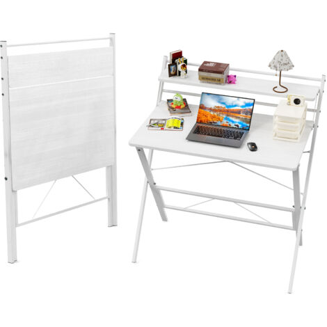 Haloyo® Klappbarer Computertisch, Computertisch, Schreibtisch mit Ablagen, 80x50x107cm, Weiß