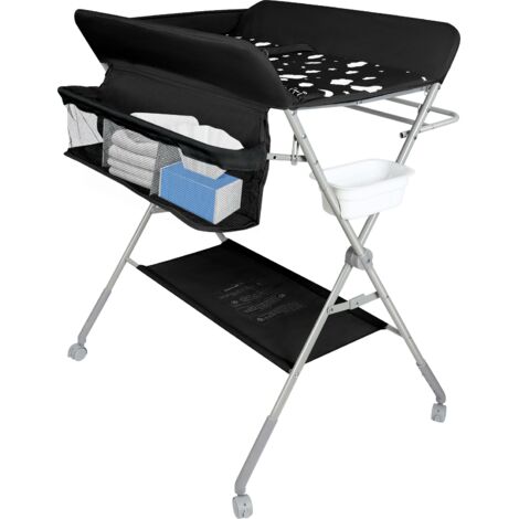 Haloyo® Klappbarer Wickeltisch mit Rollen und Ablagefächern, 0–36 Monate, 77 x 63 x 101 cm, Schwarz