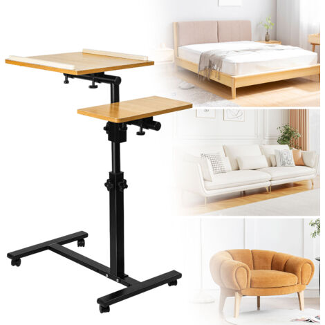 Haloyo Laptoptisch, mobiler Stehschreibtisch, höhenverstellbar, mit 4 Rollen, Holzfarbe