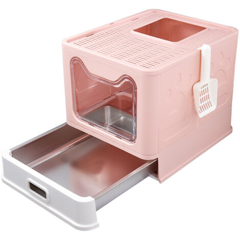 Haloyo® Lettiera per gatti, lettiera per gatti chiusa, lettiera per gatti con cassetto scorrevole, 38x41x51 cm, rosa
