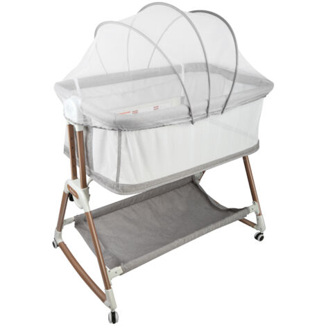 Haloyo® Lettino bebé con ruote e 6 livelli di regolazione altezza, per 0-6 mesi, carico max 15kg, 90×60×90-115cm, grigio