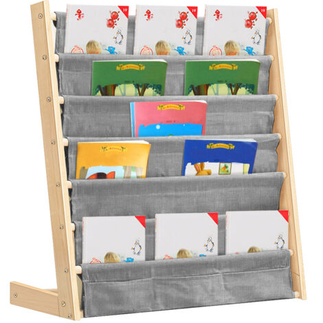 Haloyo® Libreria per bambini a 6 ripiani con tasca, per asilo nido, scuola materna, grigio