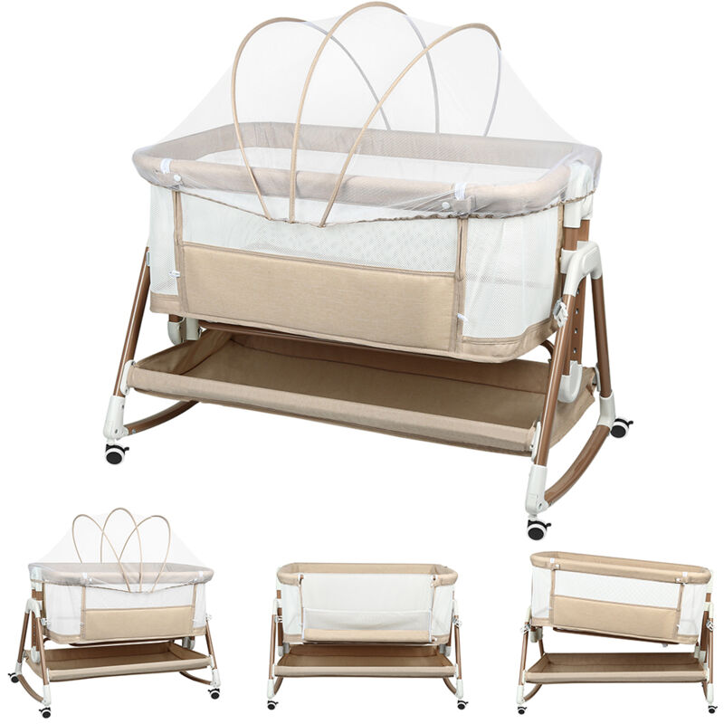 Haloyo® Lit bébé à roulettes, réglable en hauteur sur 6 positions, pour les enfants de 0 à 6 mois, charge maximale 15 kg, 90 x 60 x 90-115 cm, doré
