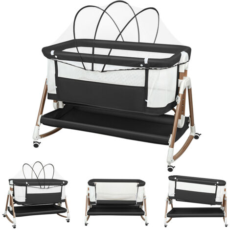 Haloyo® Lit bébé à roulettes, réglable en hauteur sur 6 positions, pour les enfants de 0 à 6 mois, charge maximale 15 kg, 90 x 60 x 90-115 cm, noir