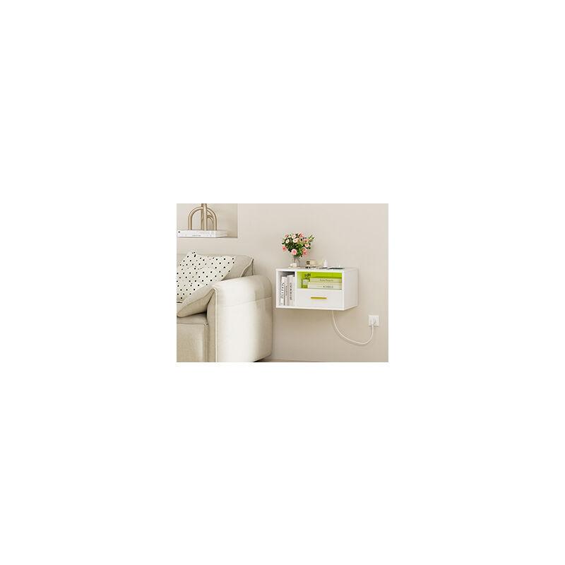 Lot de 1 Chevet suspendu avec Multiprise, Tables de chevet murales, tables de nuit, 46.5x30x25.5cm, blanc - Haloyo