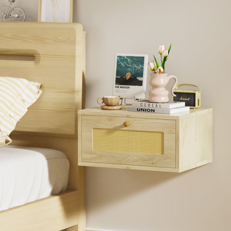 Haloyo® Lot de 1 Chevet suspendu, Tables de chevet murales, tables de nuit, 40x30x20cm, Couleur du bois