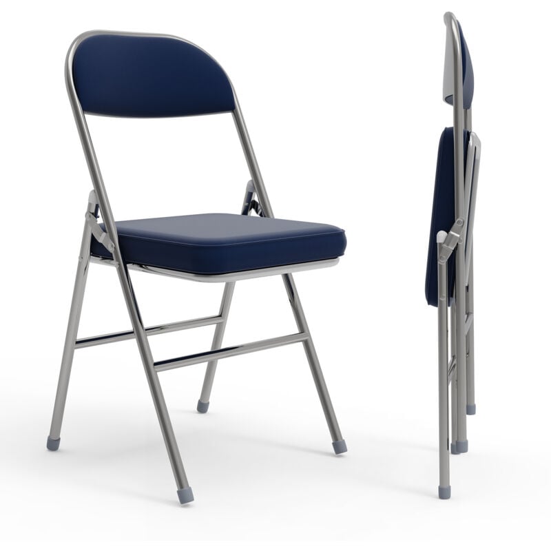 Lot de 2 Salon de jardin chaises pliantes assise dossier rembourrés acier synthétique, 46x41x80.3cm, bleu - Haloyo