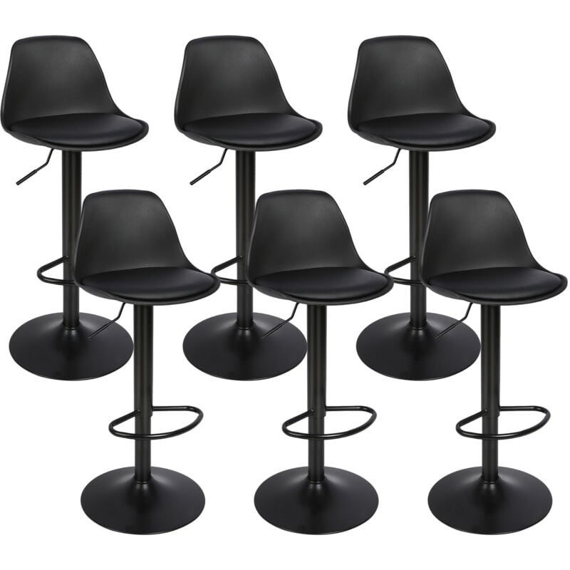 Haloyo - Lot de 6 Tabourets de Bar en Cuir synthétique réglable en Hauteur,Noir