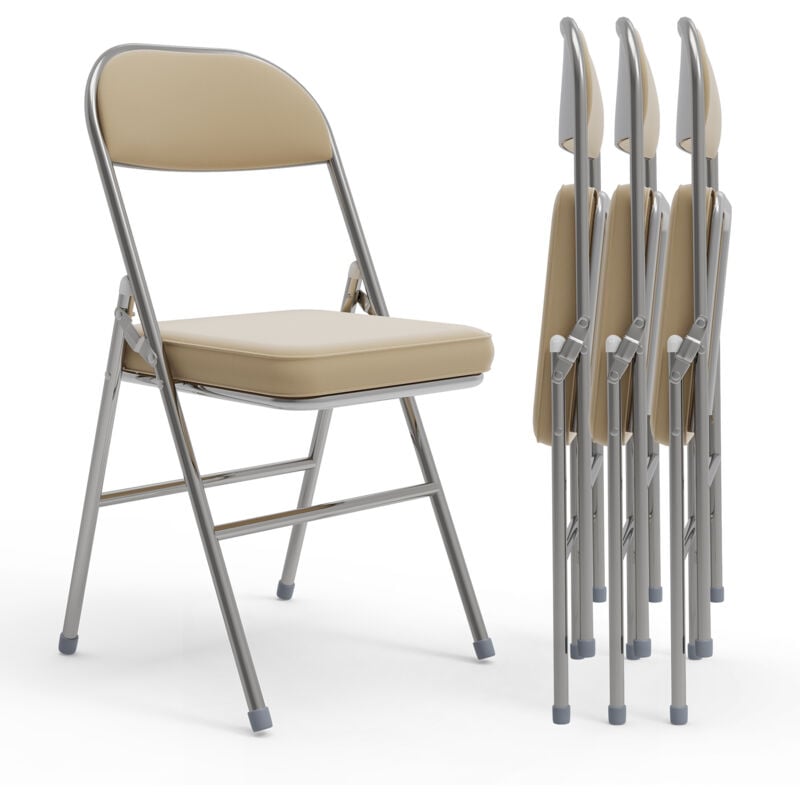 Lot de 4 Salon de jardin chaises pliantes assise dossier rembourrés acier synthétique, 46x41x80.3cm, jaune - Haloyo