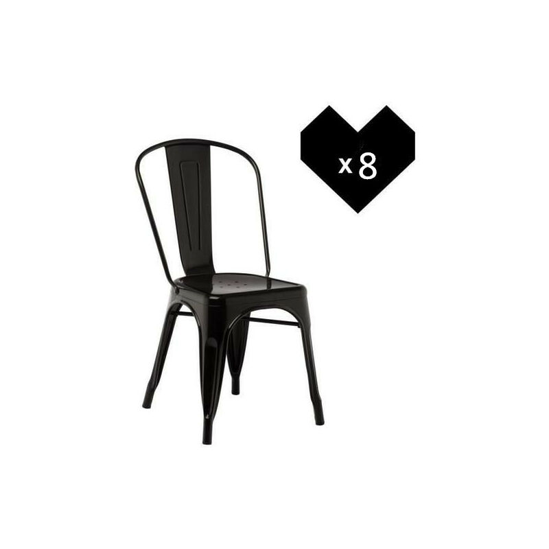 Lot de 8 chaises en métal,Style Industriel Chaises de Cuisine,avec Dossier,85x45x45cm Noir - Haloyo