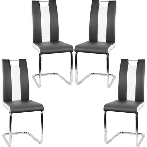Haloyo Lot de 4 Chaises Salle à Manger,  Chaise de Cuisine avec avec Assise et Dossier en PU, en Métal Pieds,noir et blanc