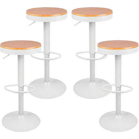 Haloyo Lot de 4 Tabouret de Bar en Bois Vintage pivotant,Chaise de Bar réglable en Hauteur réglable, blanc