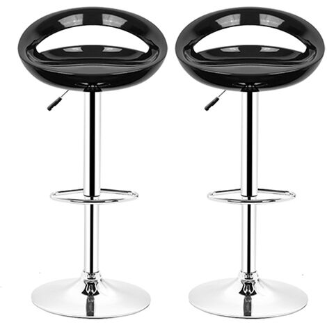 Haloyo Lot de 4 Tabourets de bar design plastique ABS,  Chaises Hauts,  Rotatif sur 360°,Hauteur Réglable,avec Dossier et Repose-pieds, Pied Chromé,noir
