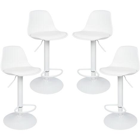 Haloyo Lot de 4 Tabourets de Bar en Cuir synthétique réglable en Hauteur,Blanc