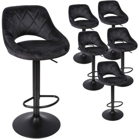 Haloyo Lot de 6 tabourets de bar, chaise de cuisine，chaises de bar en velours,tabourets de bar pivotants avec dossier et repose-pieds, hauteur réglable, noir