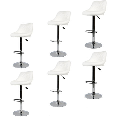 Haloyo Lot de 6 Tabourets de Bar,Réglage en Hauteur avec Dossier,Revêtement en PU, Rotatif à 360 Dégrées et repose-pieds,blanc