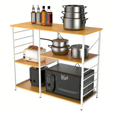 Haloyo® Mensola da cucina a 4 ripiani con 8 ganci, design industriale, mensola autoportante da appoggio realizzata in tubi metallici, 39x90x83 cm, colore noce