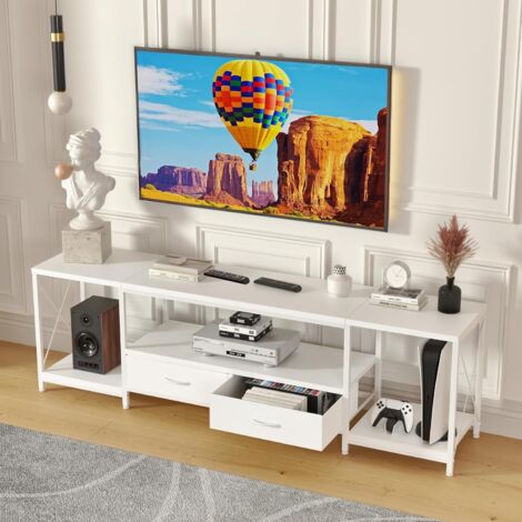 Haloyo® meuble TV, 2 tiroirs, avec étagères design industriel, Design industriel, 180x40x58cm, blanc