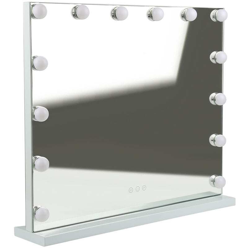 Miroir de Maquillage avec lumière dimmable alimentée par USB,Lumières Hollywood Miroir,Miroir Coiffeuse 3 Modes de Couleur Contrôle Tactile,blanc