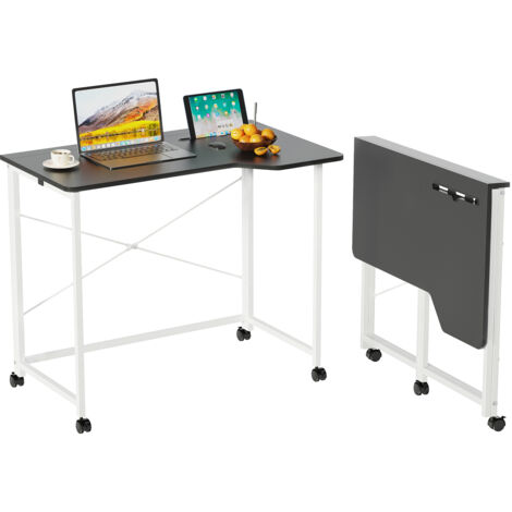 Haloyo® Mobiler Rollschreibtisch mit großer Arbeitsplatte für Homeoffice, 90×56×75 cm, schwarz
