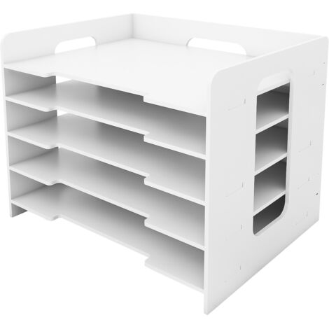 Haloyo® Organiseur de bureau, Rangement à documents, organiseur de table avec 5 compartiments, porte-documents, 33.5x25.5x28cm, blanc