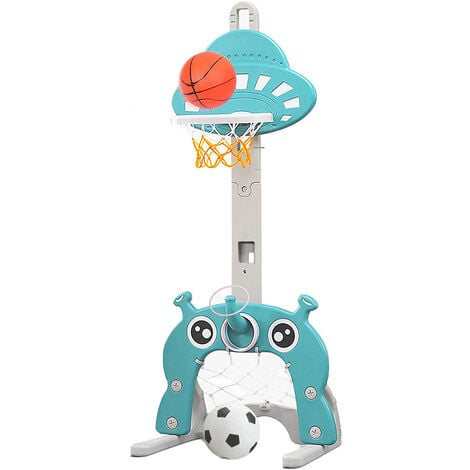 HALOYO Panier de Basket pour Enfant, 4 en 1 Centre d'Activité Sportives avec Basketball, Football, Hauteur Réglable, Six en Un Rack de Jeu Cloud Bleu Clair